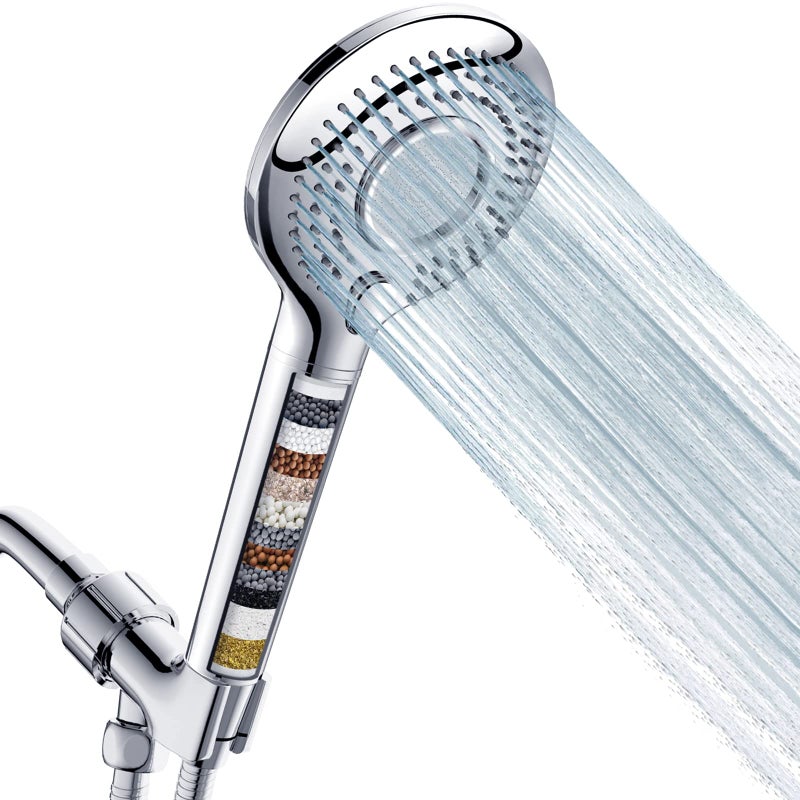 Handheld Shower Head with Filter  FEELSO High Pressure 3 Spray Mode Showerhead with 60"" Hose  Bracket and 15 Stage Water Softener Filters for Hard Water Remove Chlorine and Harmful Substance